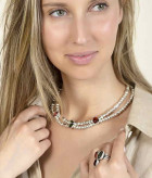 Collar Perlas 3 Cristales - Malva