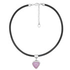 Leather necklace pink heart pendant