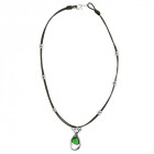 Black leather necklace Green Crystal