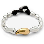 Pulsera Plateada Perla Central Oro