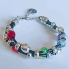 Brown Leather Bracelet Colorful Beads