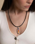 Leather Necklace Oval Crystal Pendant