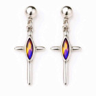 Silver Cross Earrings Crystal Pink