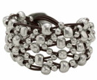 Bracelet large cuir perles argent