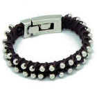 Bracelet Cuir Marron et Perles Argent