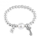 Elastisches Silberperlen Armband mit weisser Perle