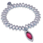 Elastisches Silberperlen Armband Rosafarbener Anhänger