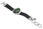 Pulsera Cuero Cristal Gris-Verde