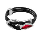 Pulsera Cuero Plata Cristal Rosa