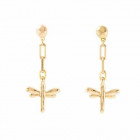 Long gold earrings dragonfly shape