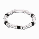 Pulsera Elástica Perlas Plata Negra