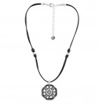 Black Leather Necklace Silver Pendant