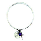 Silver bangle with cross and coin