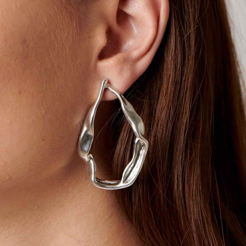 Handmade Sculptural Hoop Silver Earrings